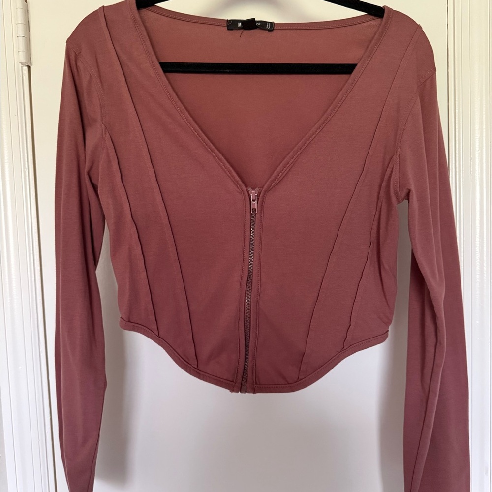Missguided Dusty Rose Zip-Up Blouse